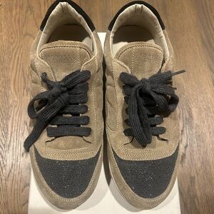 Brunello Cucinelli Beige and Charcoal Women's Sneakers